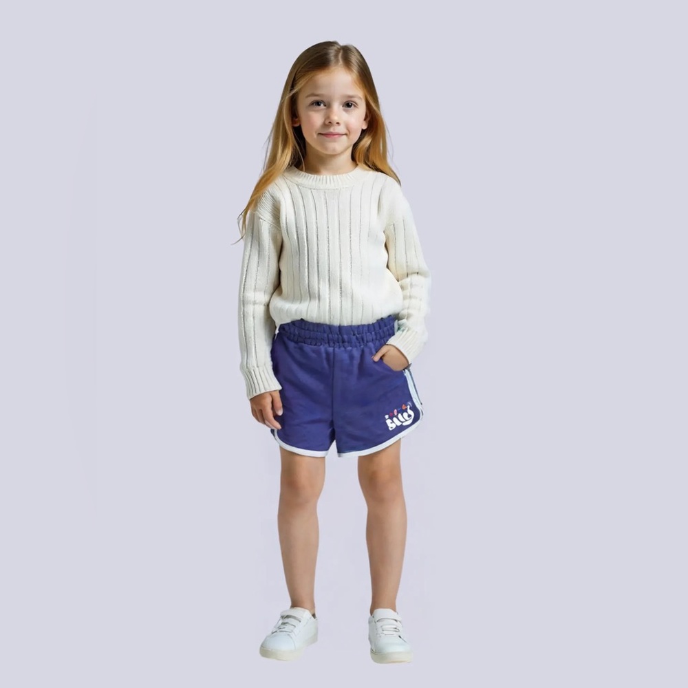 Blue Kids' Play Shorts with White Trim